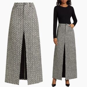 Alice + Olivia Rye Tweed Black and White Front Slit Maxi Skirt - 2